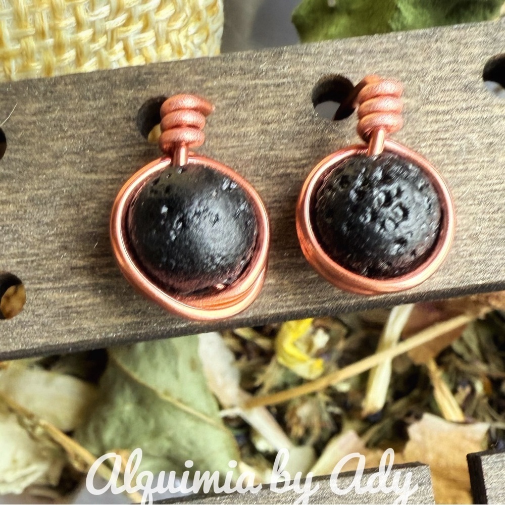 Copper and Black lava  Stone Earrings